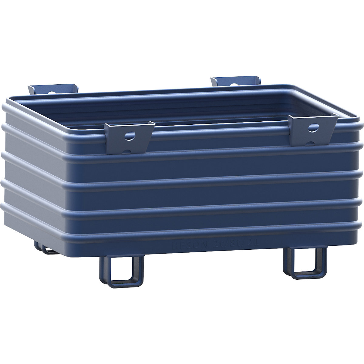 Heson Schwerlast-Stapelbehälter, BxL 800 x 1200 mm, mit U-förmigen Füßen, blau lackiert, ab 1 Stk