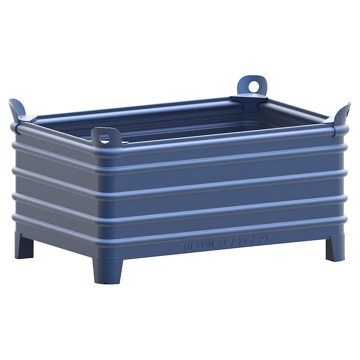 Heson Schwerlast-Stapelbehälter, BxL 800 x 1200 mm, mit Ecktaschen, blau lackiert, ab 1 Stk