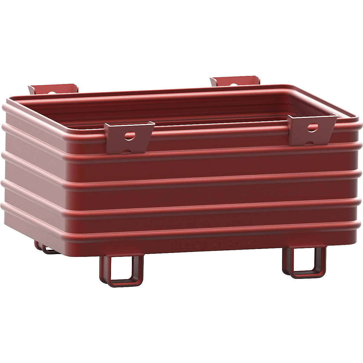 Heson Schwerlast-Stapelbehälter, BxL 800 x 1200 mm, mit U-förmigen Füßen, rot lackiert, ab 10 Stk