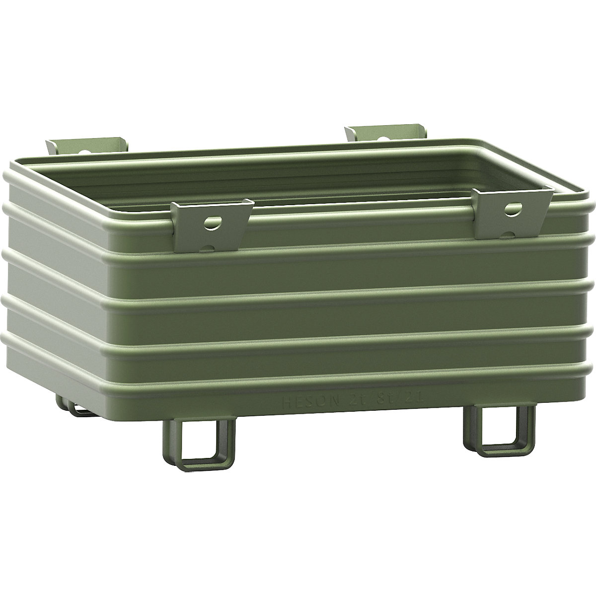 Heson Schwerlast-Stapelbehälter, BxL 800 x 1200 mm, mit U-förmigen Füßen, grün lackiert, ab 1 Stk