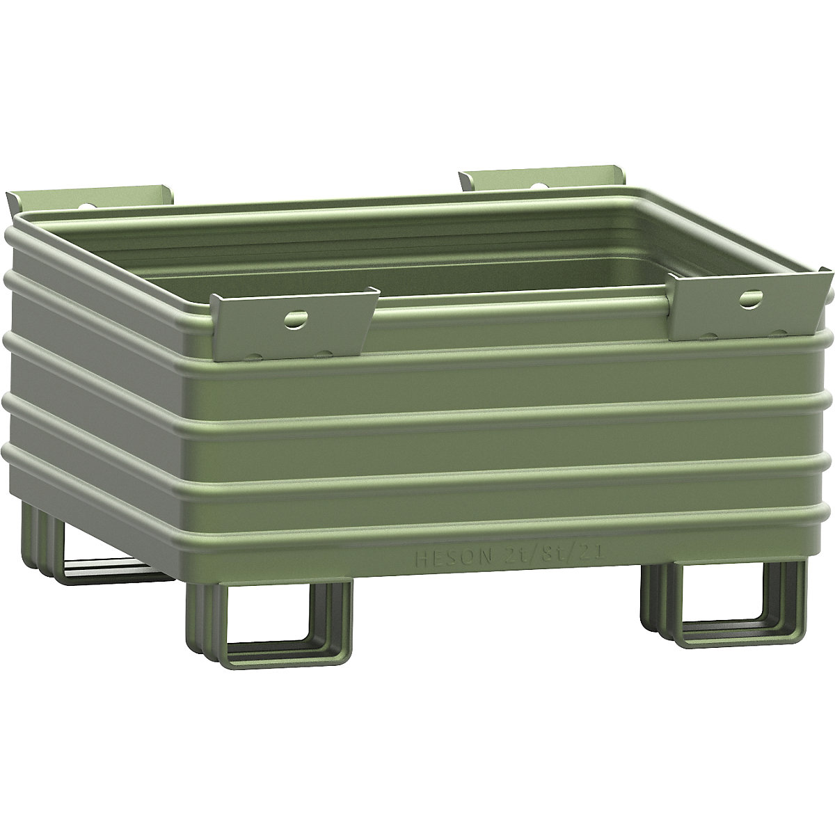 Schwerlast-Stapelbehälter Heson, BxL 1000 x 1200 mm, mit U-förmigen Füßen, grün lackiert, ab 5 Stk-6