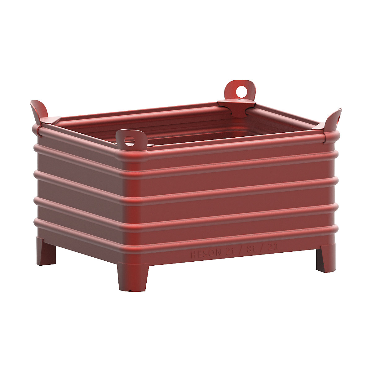 Heson Schwerlast-Stapelbehälter, BxL 800 x 1000 mm, mit Ecktaschen, rot lackiert, ab 1 Stk