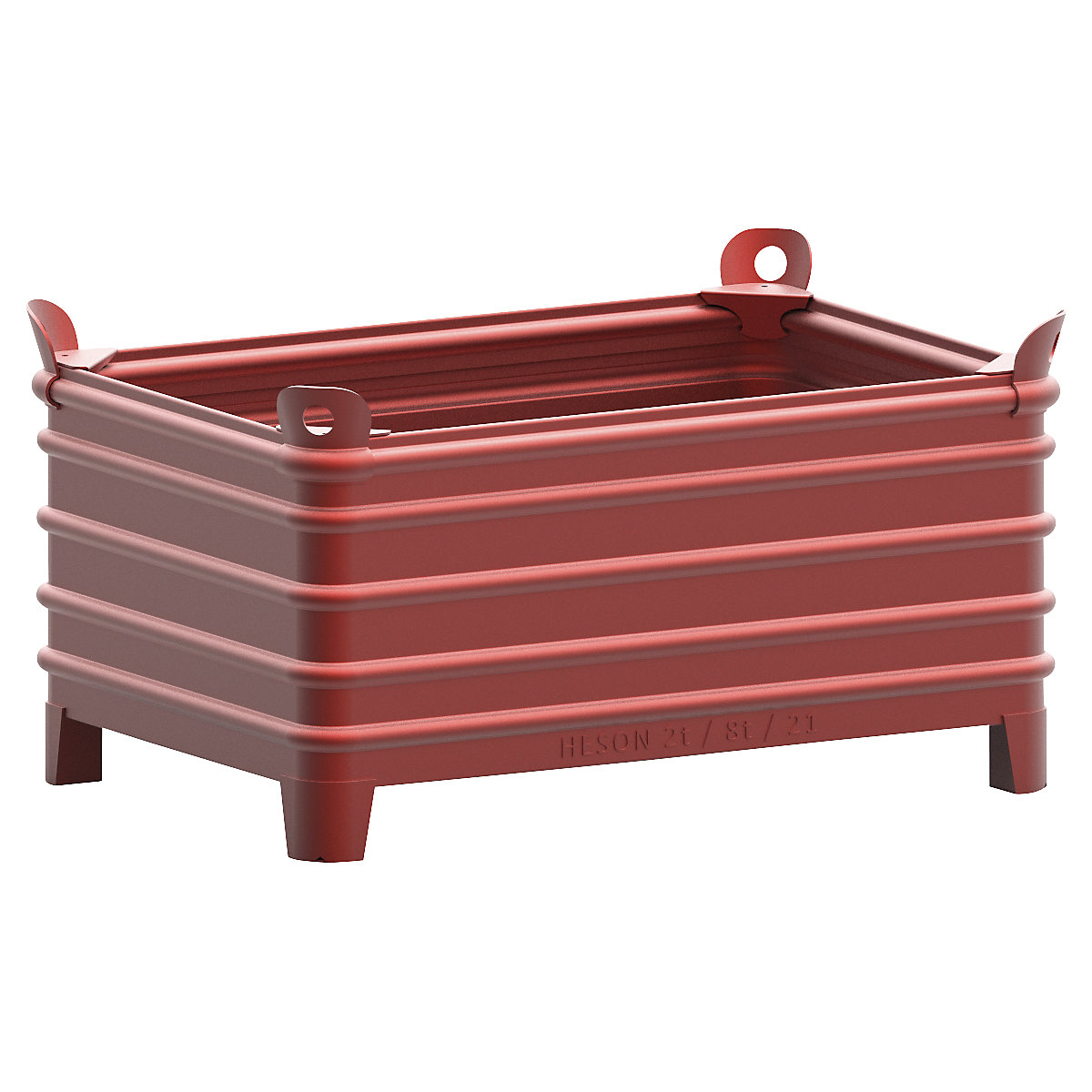 Heson Schwerlast-Stapelbehälter, BxL 800 x 1200 mm, mit Ecktaschen, rot lackiert, ab 1 Stk