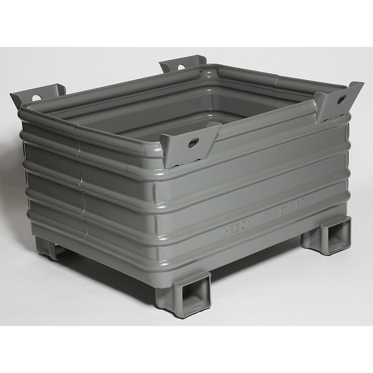 Heson Schwerlast-Stapelbehälter, BxL 800 x 1000 mm, mit U-förmigen Füßen, grau lackiert, ab 1 Stk
