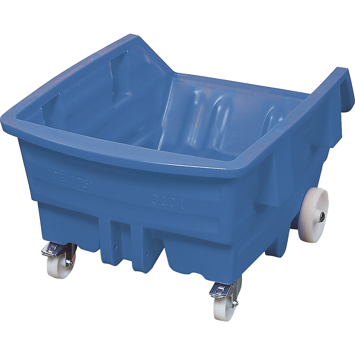 Kippbehälter aus Polyethylen, mit Rollen, Volumen 0,3 m³, blau-11