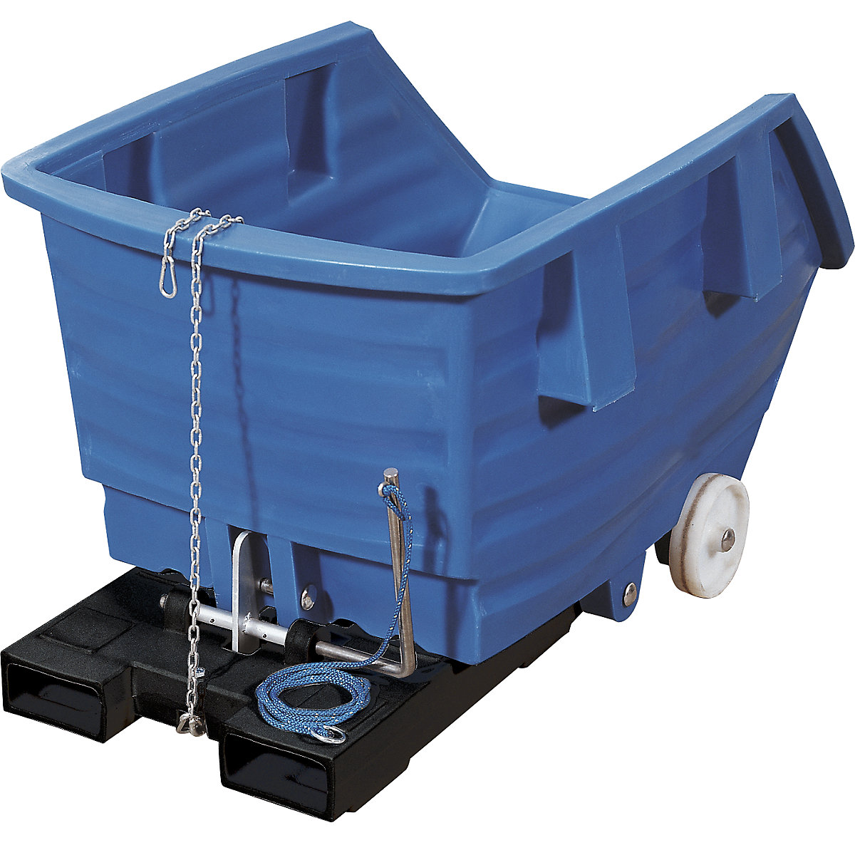 Kippbehälter aus Polyethylen, mit Einfahrtaschen und Rollen, Volumen 0,3 m³, blau-6
