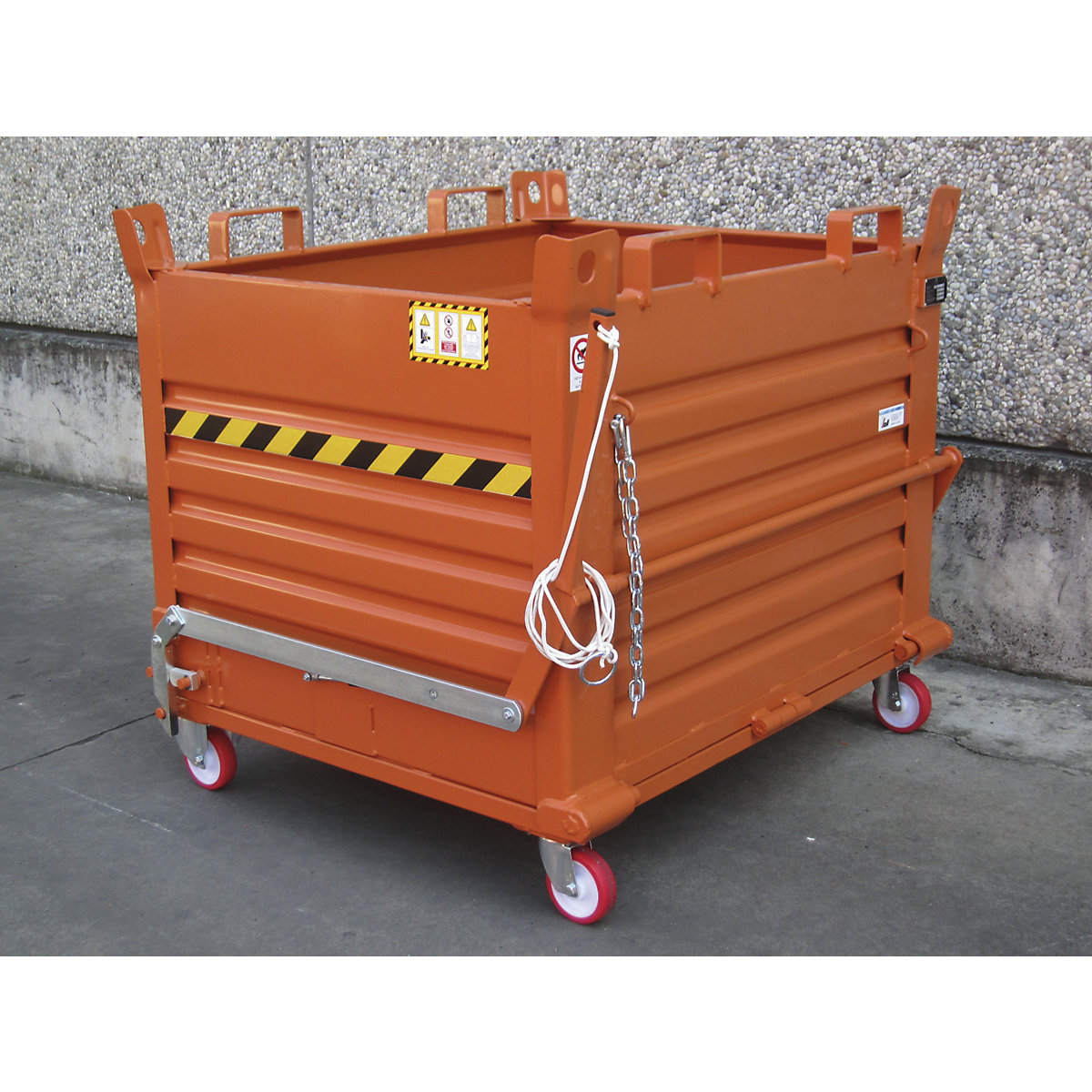 Klappbodenbehälter, Volumen 1,5 m³, orange, mit Rädern