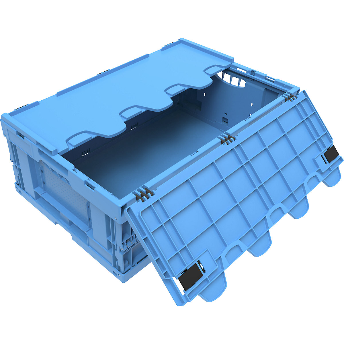 Faltbox aus Polypropylen, Inhalt 44 l, mit anscharniertem Deckel, blau, stapelbar
