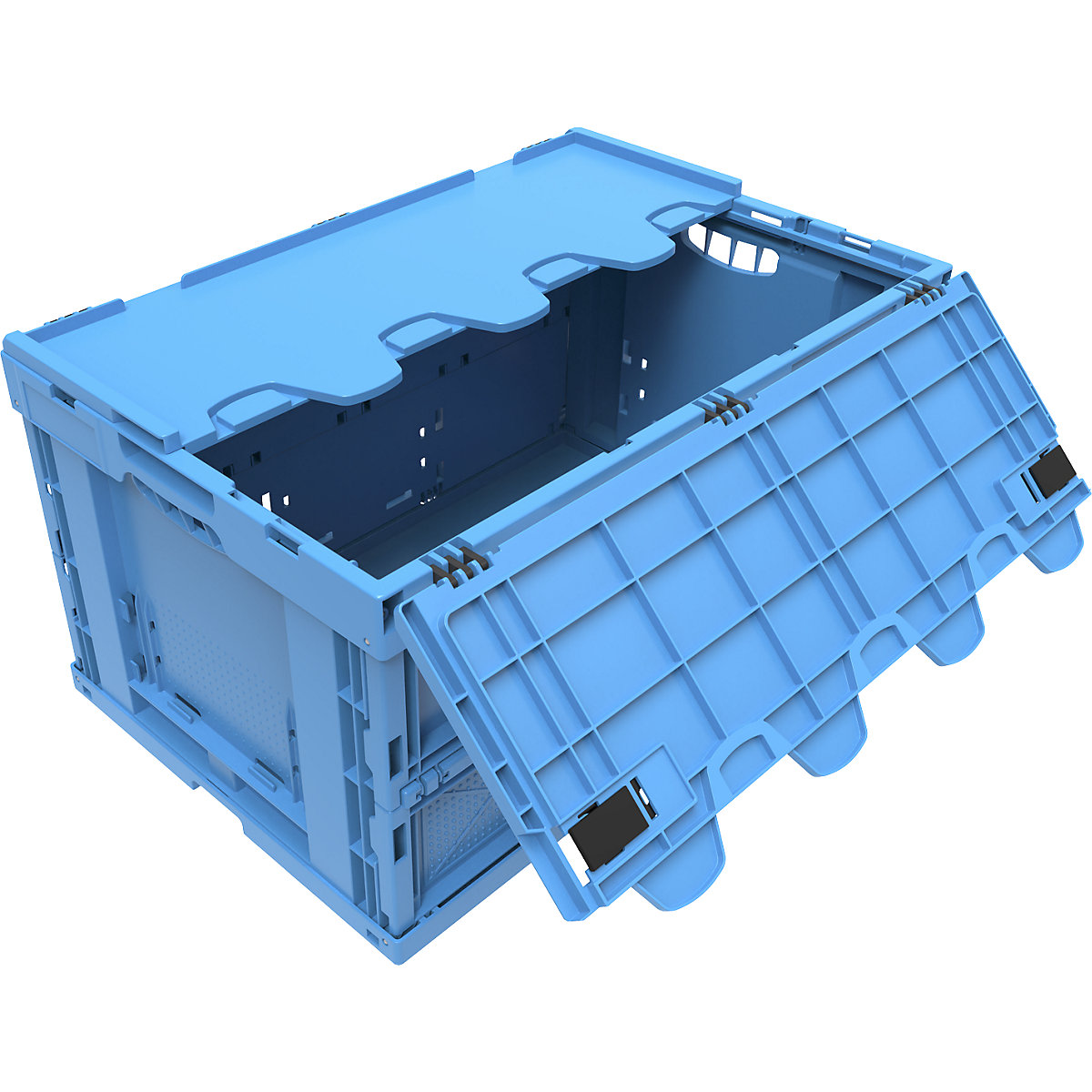 Faltbox aus Polypropylen, Inhalt 60 l, mit anscharniertem Deckel, blau, stapelbar