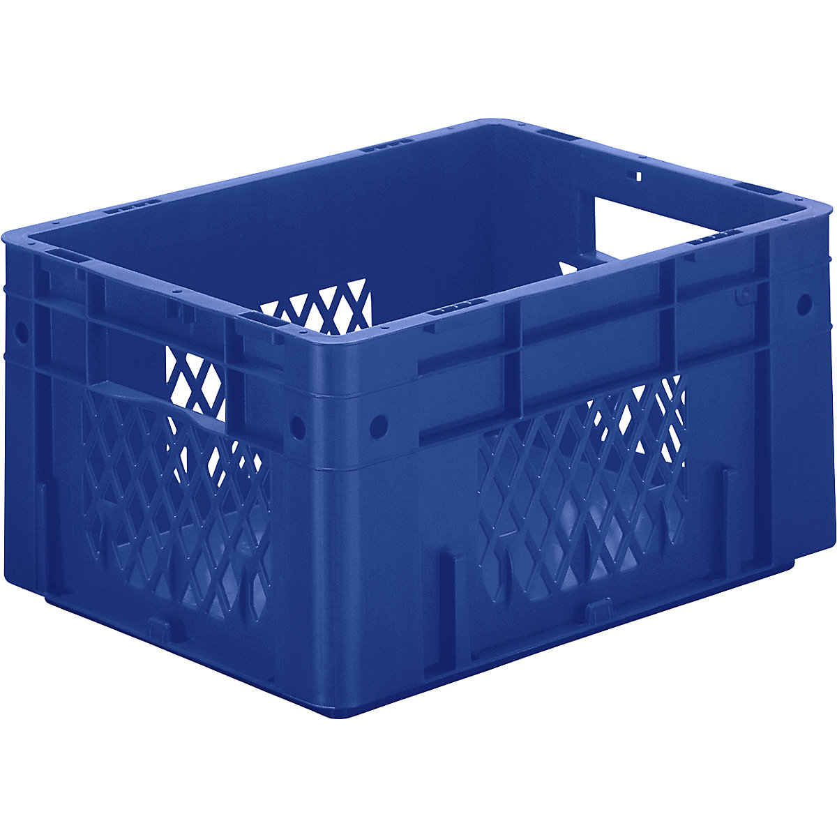 Schwerlast-Euro-Behälter, Polypropylen, Volumen 17,5 l, LxBxH 400 x 300 x 210 mm, Wände durchbrochen, Boden geschlossen, blau, VE 4 Stk-4