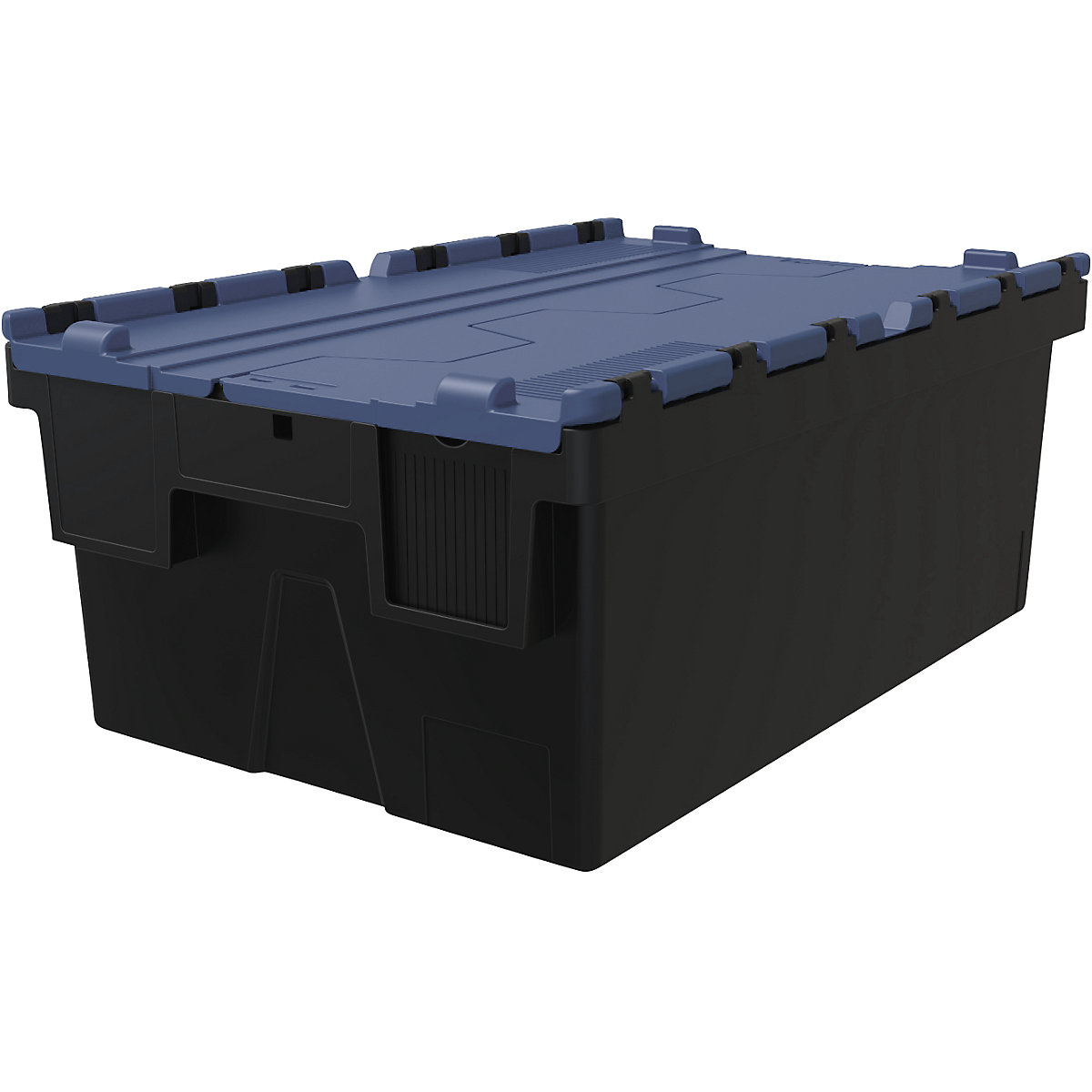 Mehrweg-Stapelbehälter, LxBxH 600 x 400 x 250 mm, VE 5 Stk, schwarz, Deckel blau