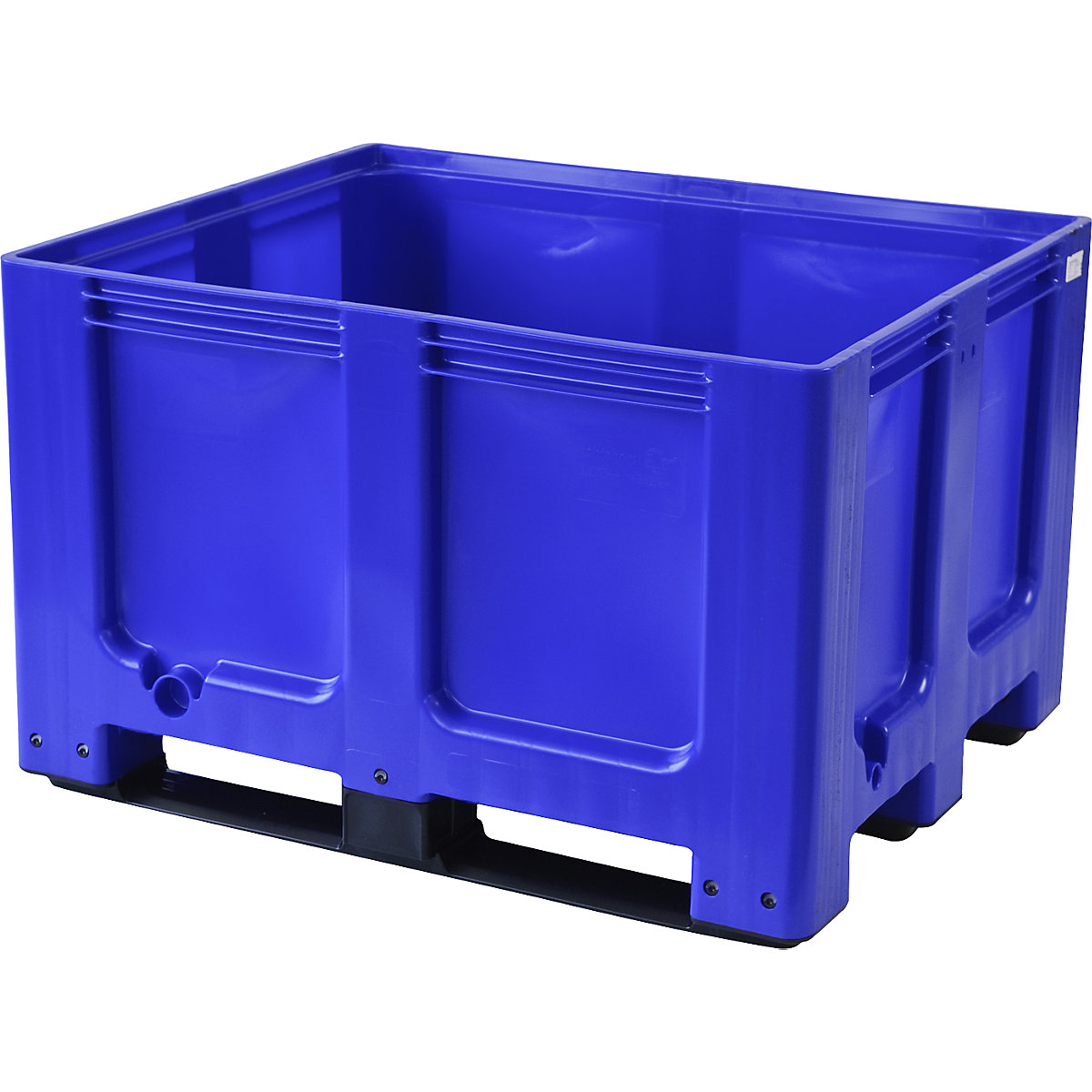 Palettenbehälter, aus HDPE, LxBxH 1200 x 1000 x 790 mm, 3 Kufen, geschlossen, blau