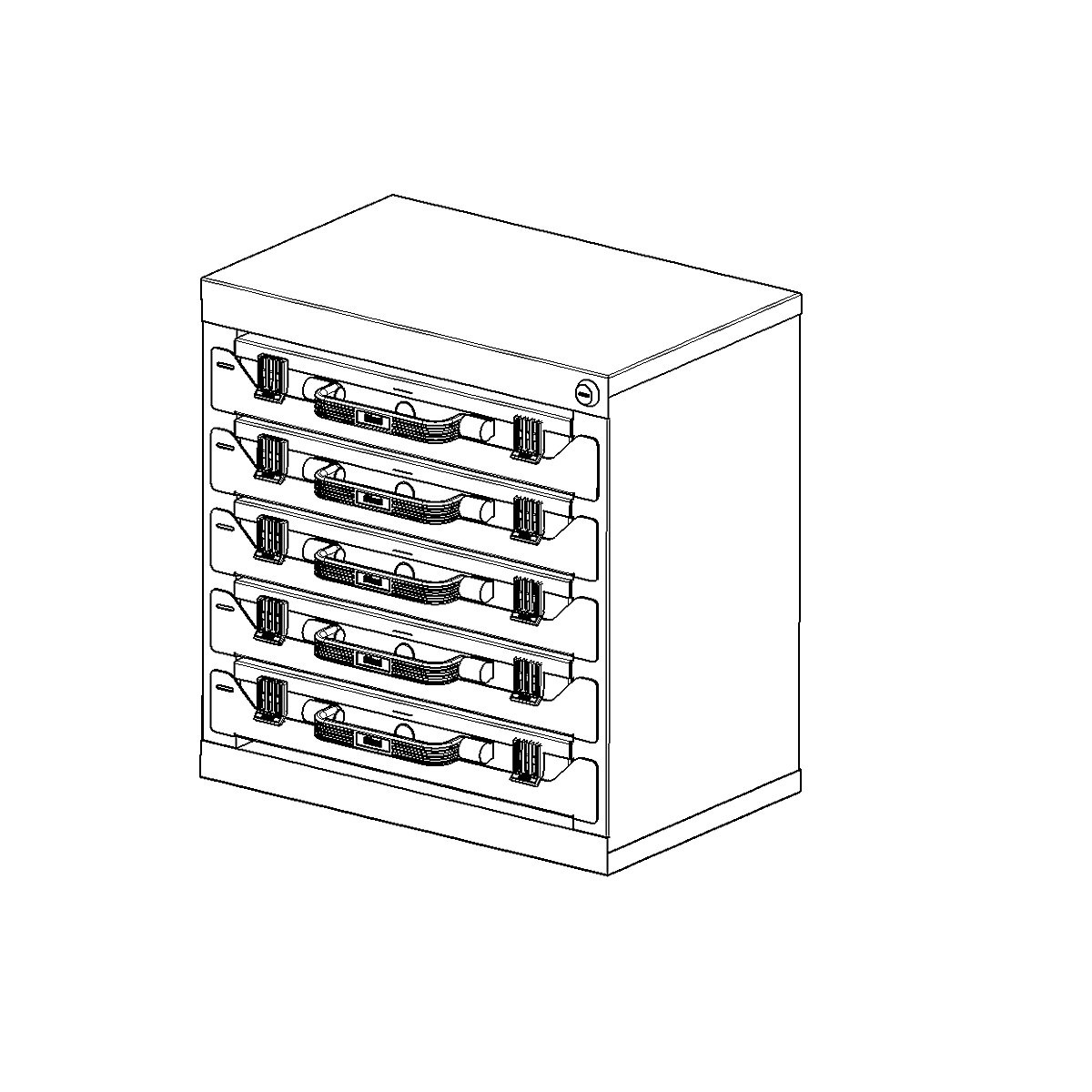 EUROKRAFTpro Turm für Sortimentskoffer, aus Stahlblech, HxBxT 434 x 416 x 256 mm, für 5 Koffer Höhe 66 mm
