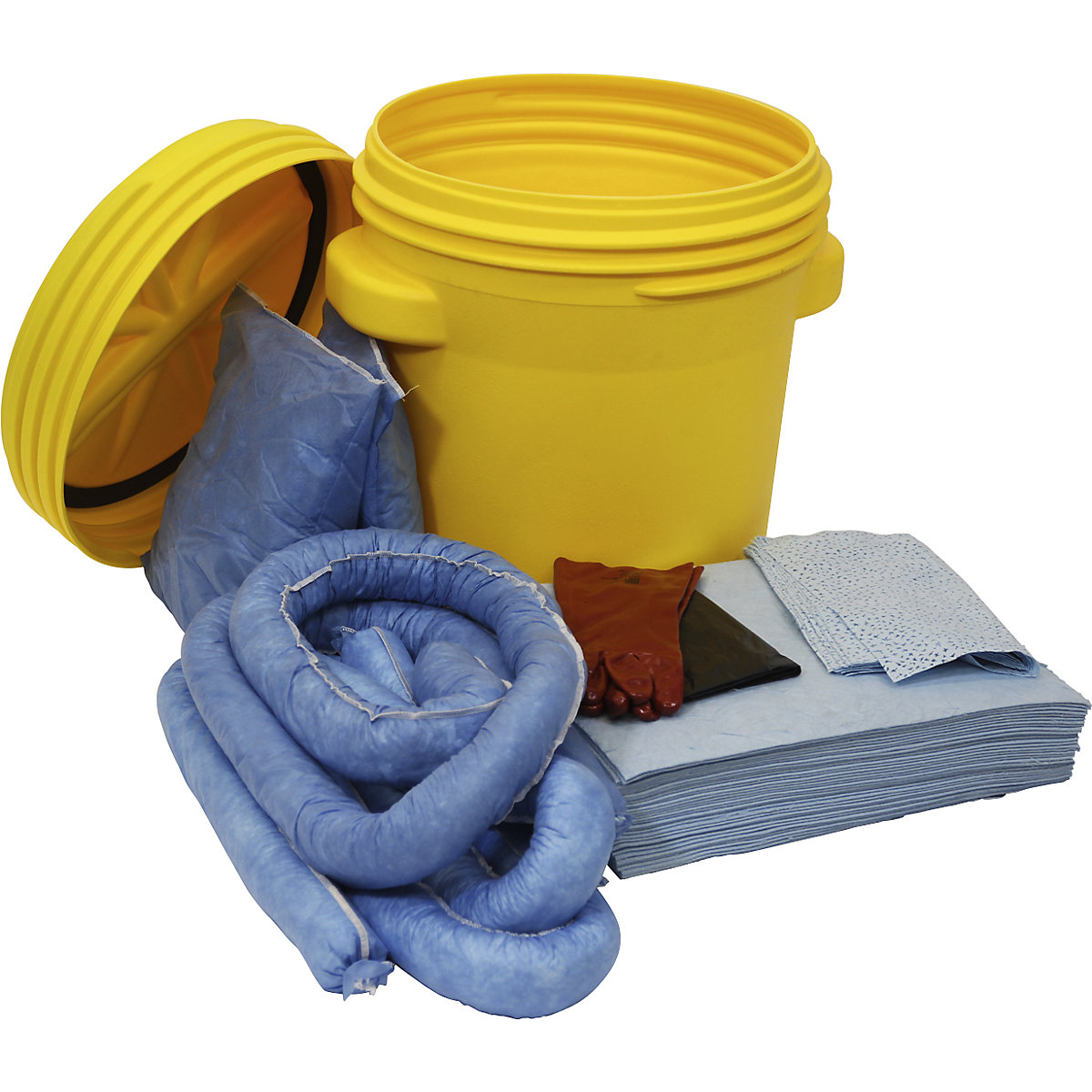 Spillage emergency kit – eurokraft basic, in a safety drum, absorption 75 l, oil version, blue, 5+ items-3