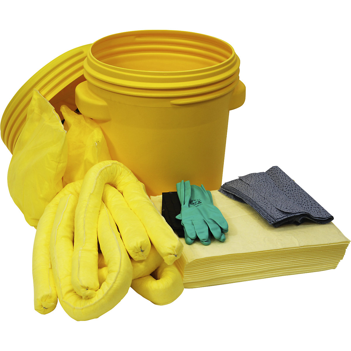 Spillage emergency kit – eurokraft basic, in a safety drum, absorption 75 l, chemical version, yellow, 5+ items-4