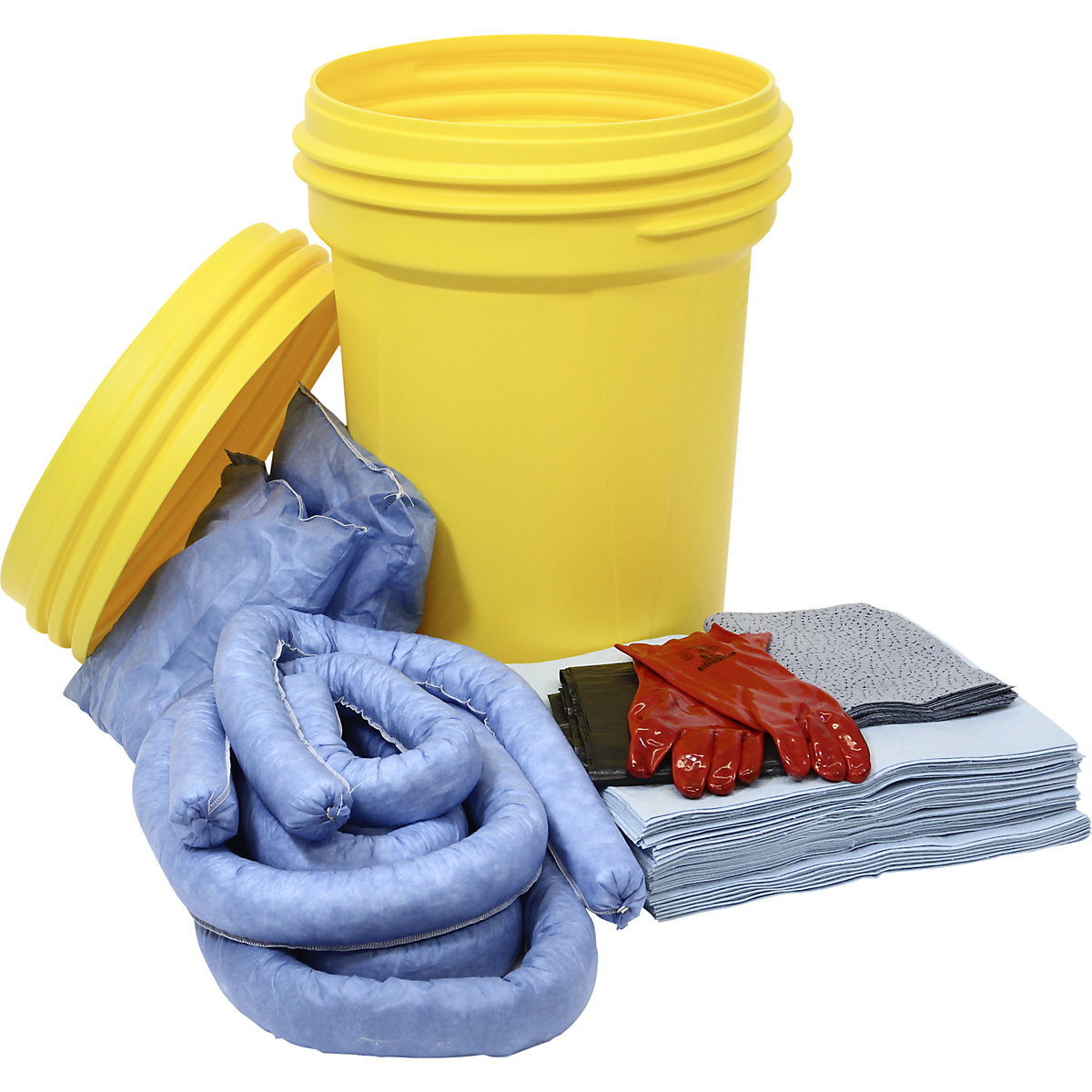 Spillage emergency kit – eurokraft basic, in a safety drum, absorption 100 l, oil version, blue, 2+ items-4