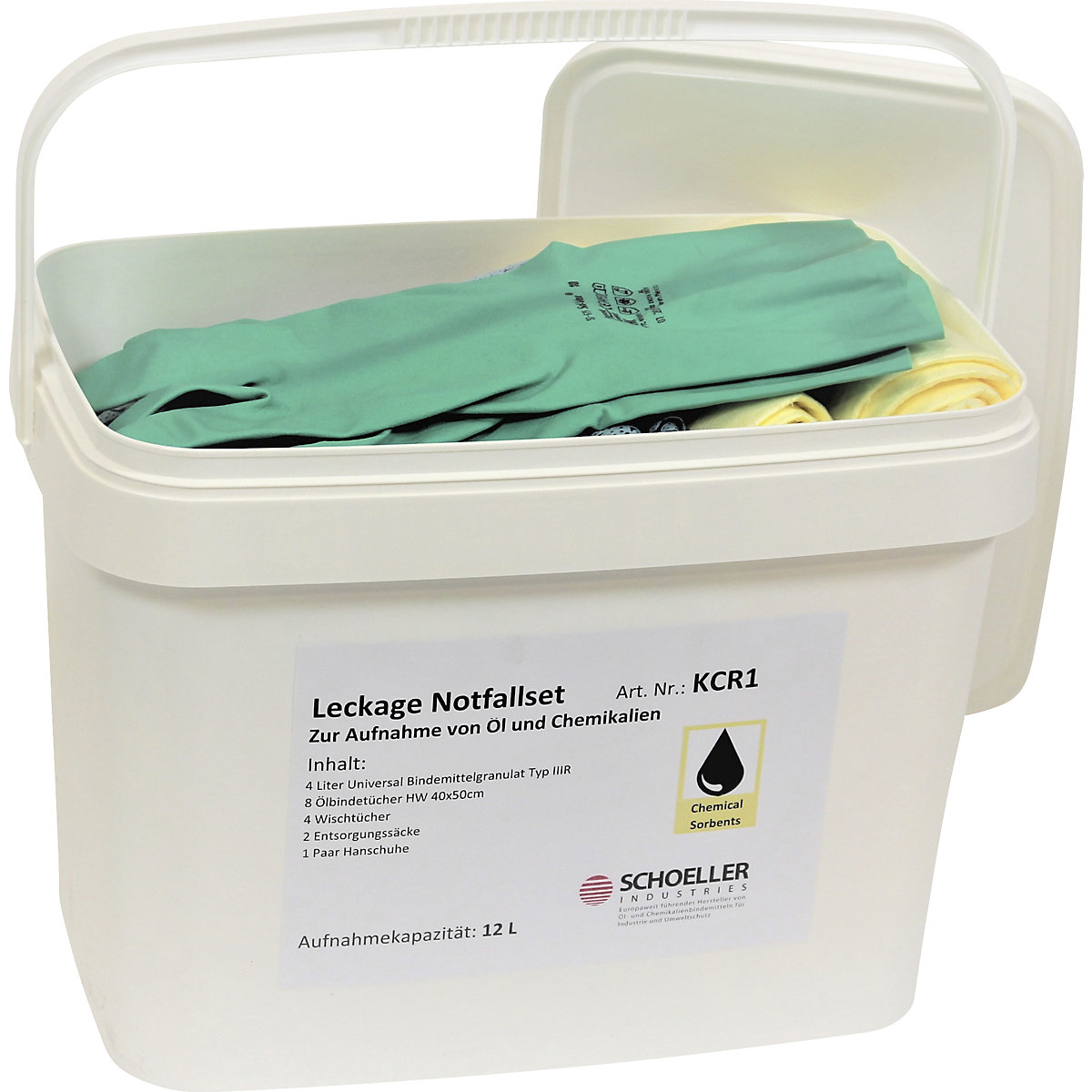 Leckage-Notfallbox: mit Vliesen und Granulat