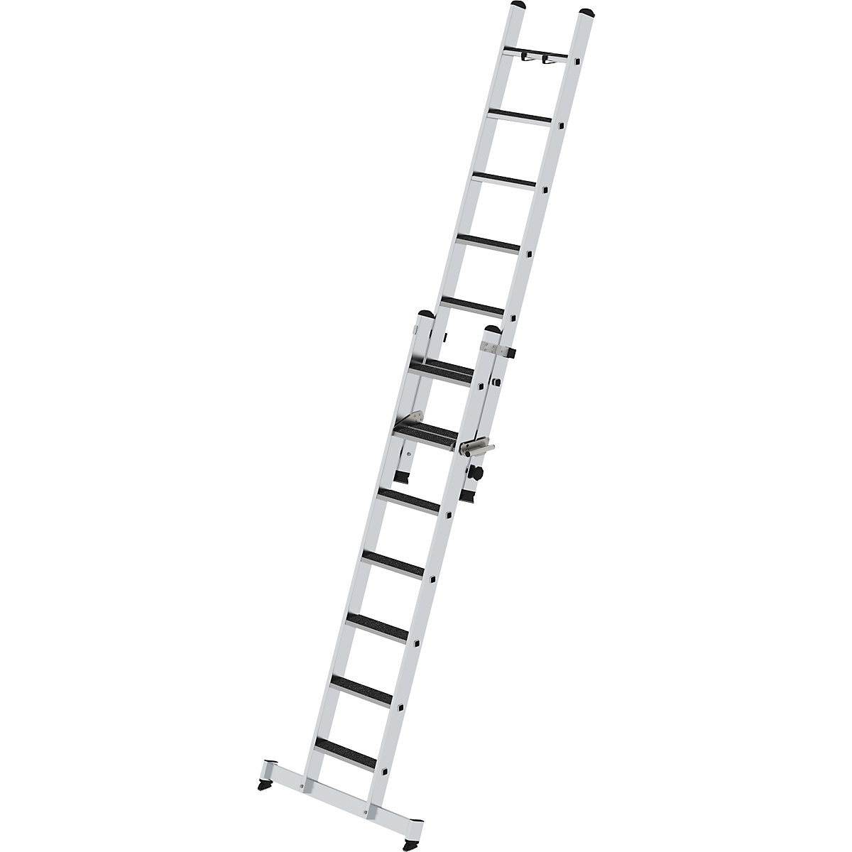 MUNK Stufen-Schiebeleiter, 2-teilig, nivello®-Traverse und Trittauflage clip-step, 14 Stufen