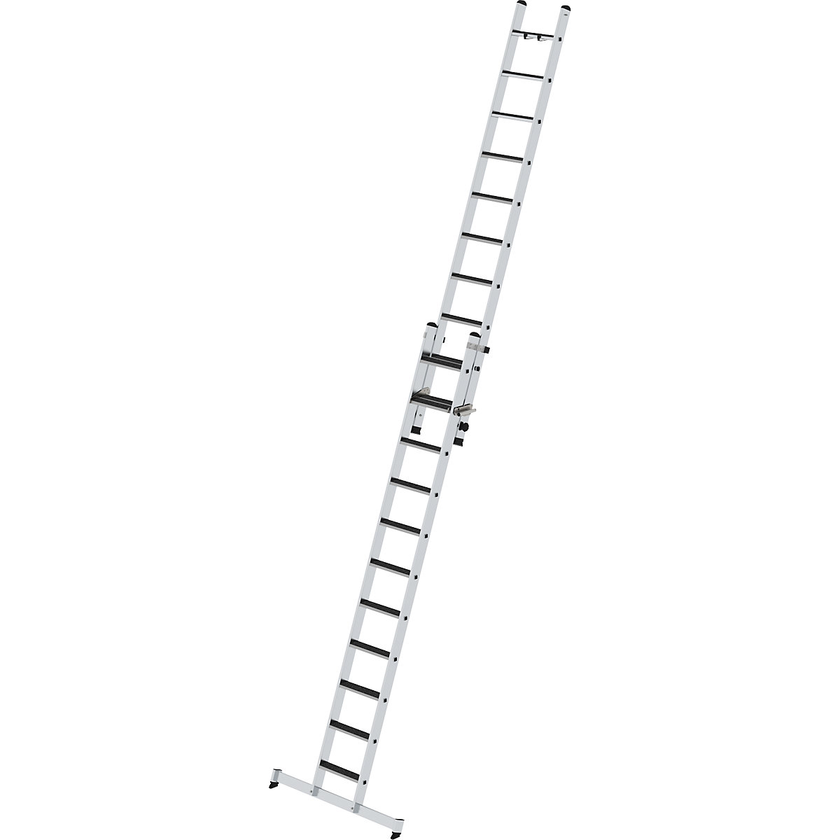 Stufen-Schiebeleiter, 2-teilig MUNK, nivello®-Traverse und Trittauflage clip-step, 21 Stufen