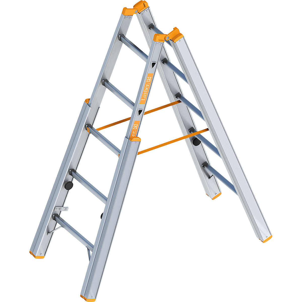 Treppen-Stehleiter Layher, mit Niveauausgleich, beidseitig begehbar, 5 Sprossen