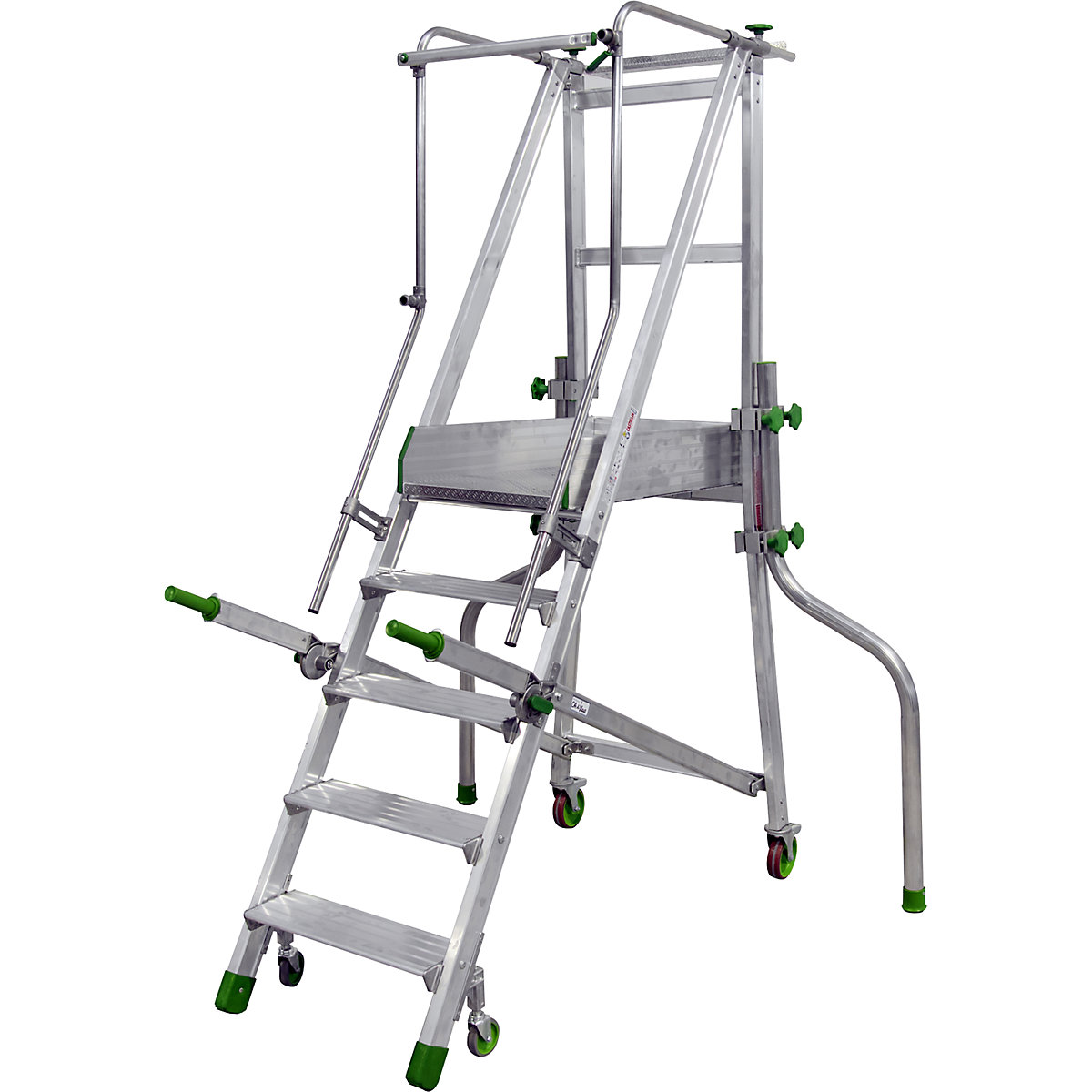 Mobile Alu-Podesttreppe, klappbar, mit gerieften Aluminiumstufen, 5 Stufen inkl. Plattform