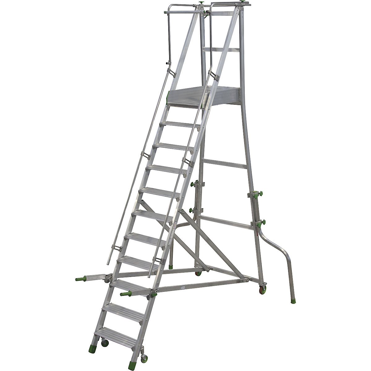 Mobile Alu-Podesttreppe, klappbar, mit gerieften Aluminiumstufen, 11 Stufen inkl. Plattform