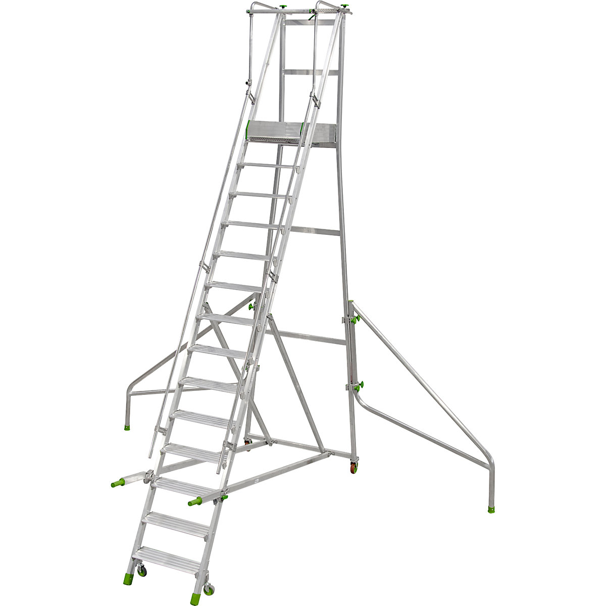Mobile Alu-Podesttreppe, klappbar, mit gerieften Aluminiumstufen, 14 Stufen inkl. Plattform
