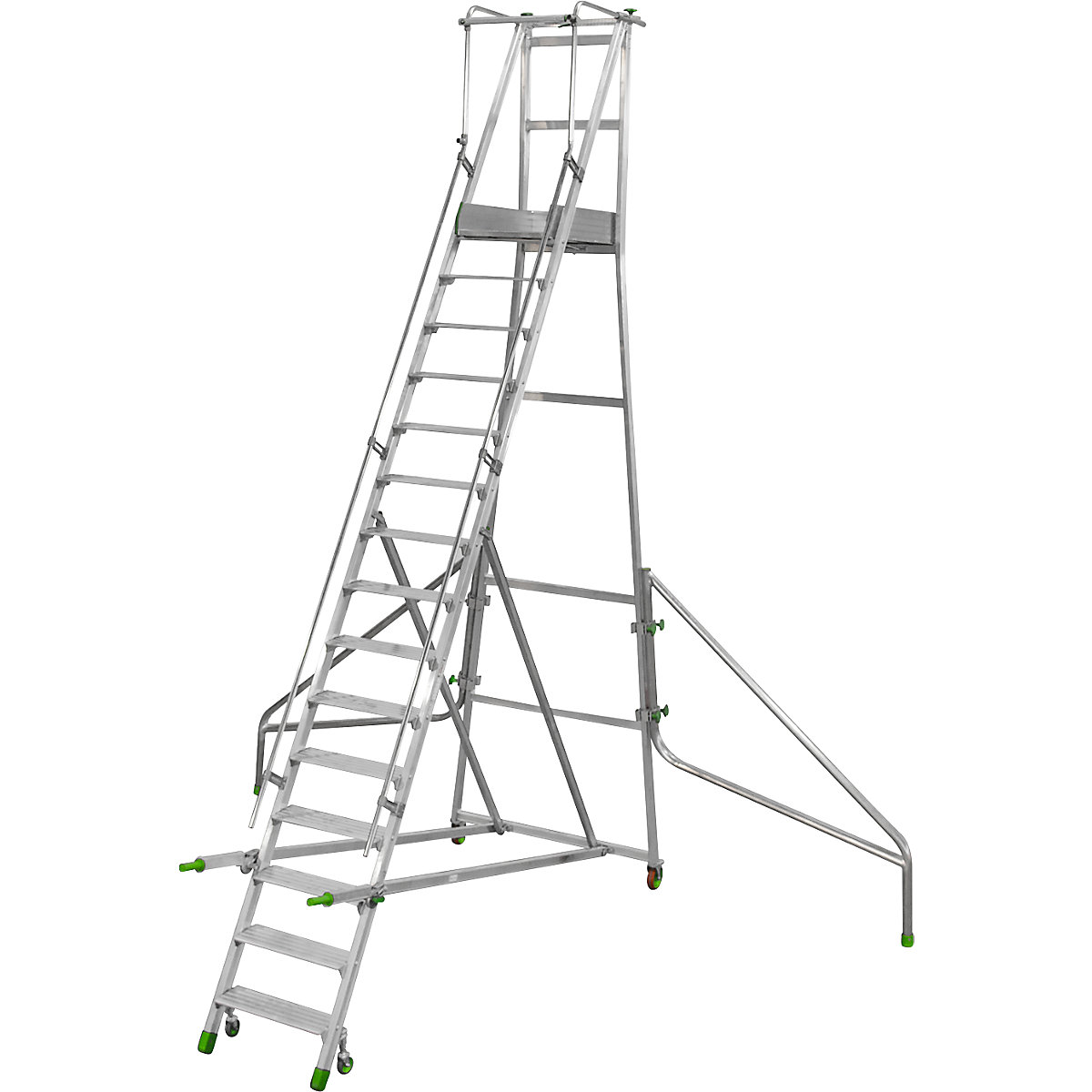 Mobile Alu-Podesttreppe, klappbar, mit gerieften Aluminiumstufen, 15 Stufen inkl. Plattform
