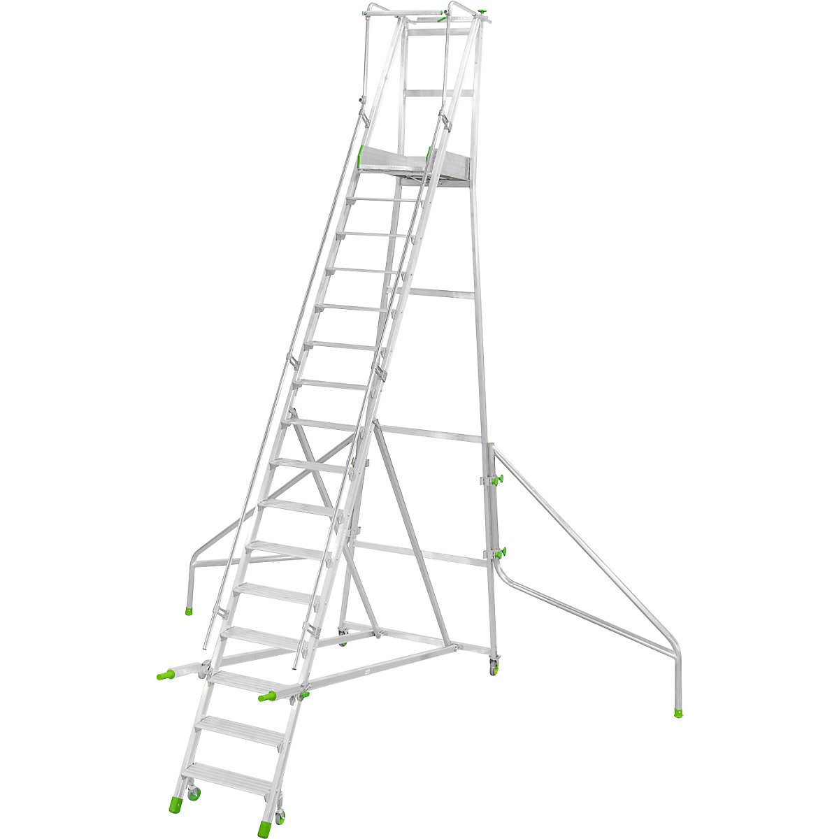 Mobile Alu-Podesttreppe, klappbar, mit gerieften Aluminiumstufen, 16 Stufen inkl. Plattform