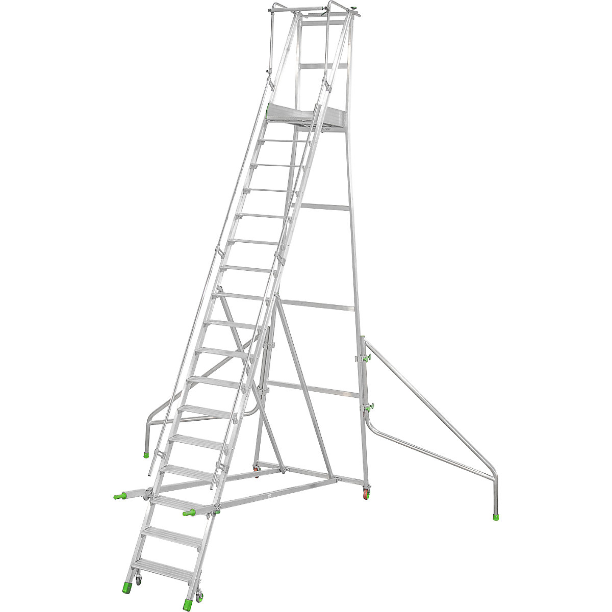 Mobile Alu-Podesttreppe, klappbar, mit gerieften Aluminiumstufen, 17 Stufen inkl. Plattform