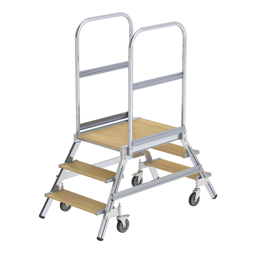 Alu-Podestleiter eurokraft pro: einseitig begehbar, fahrbar Alu-Podestleiter eurokraft pro: einseitig begehbar, fahrbar