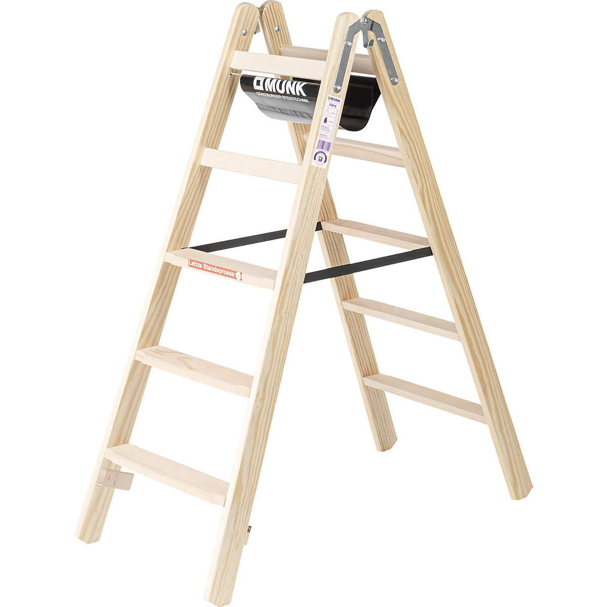 Holz-Stufenstehleiter MUNK, beidseitig begehbar, 2 x 5 Stufen, Arbeitshöhe 2700 mm-4