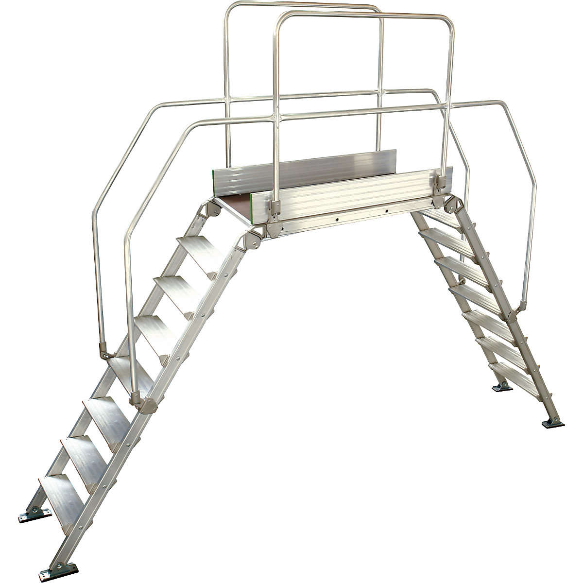 Aluminijasta premostitvena lestev, skupna obremenitev 200 kg, 8 stopnic, podest 1200 x 530 mm