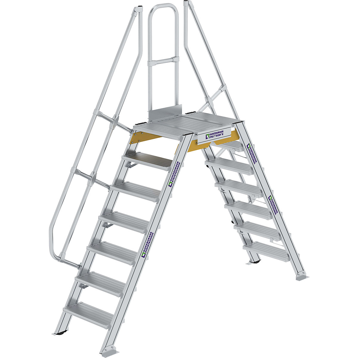 Premostitvena lestev – MUNK, skupna nosilnost 300 kg, 7 stopnic, podest 800 x 600 mm