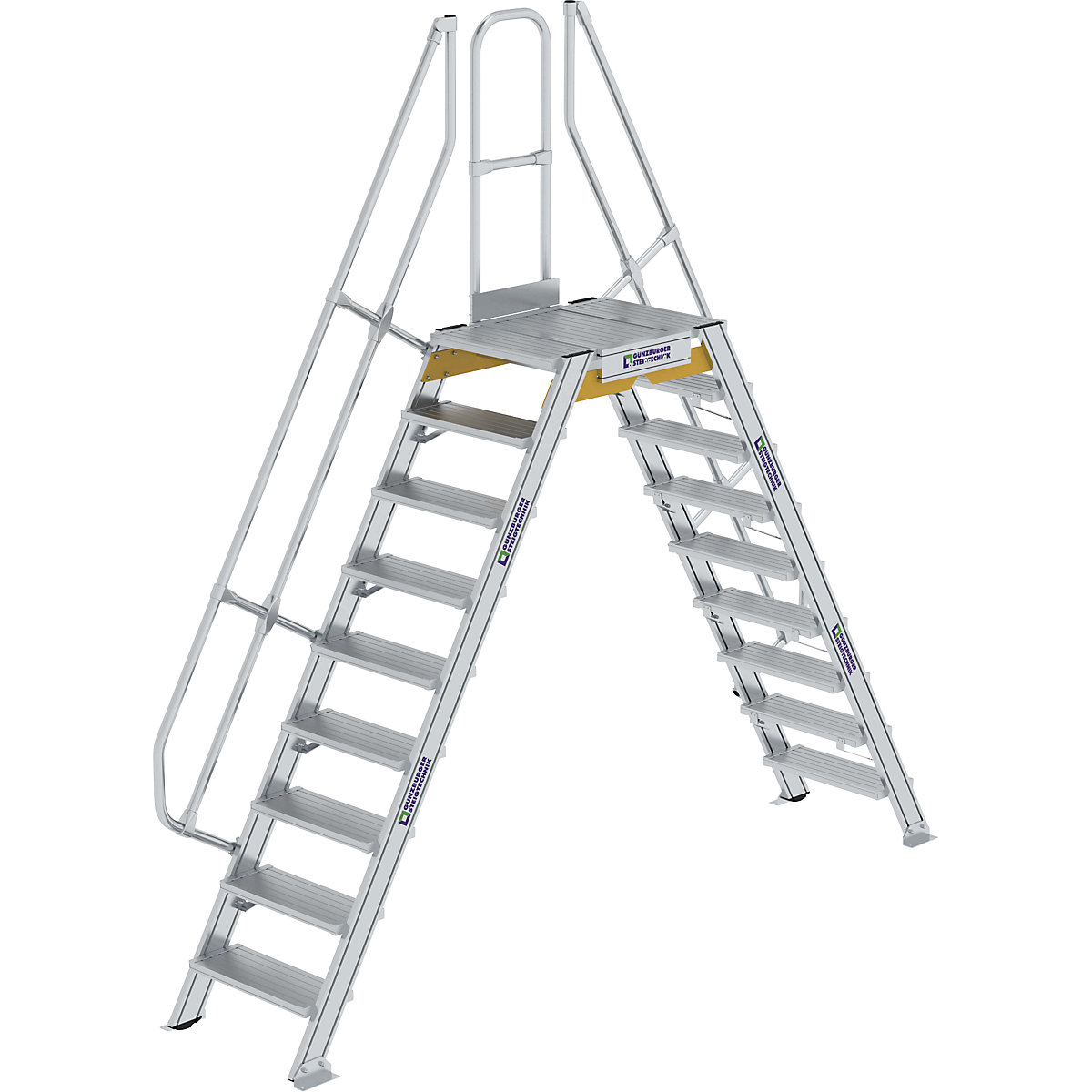 Premostitvena lestev – MUNK, skupna nosilnost 300 kg, 9 stopnic, podest 800 x 600 mm