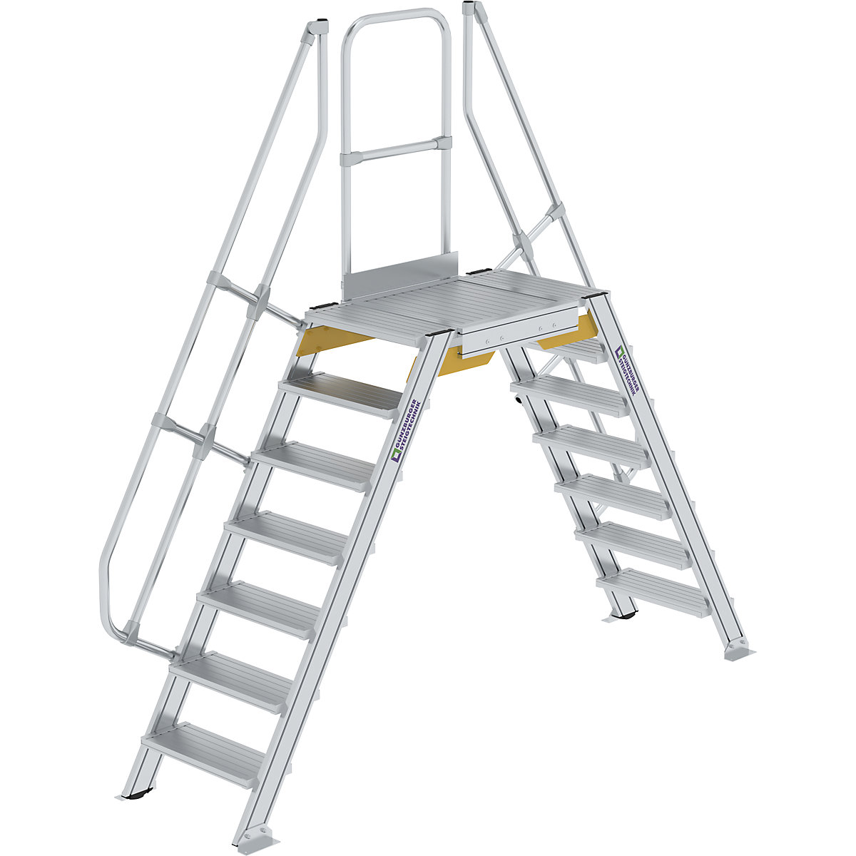 Premostitvena lestev – MUNK, skupna nosilnost 300 kg, 9 stopnic, podest 1200 x 600 mm
