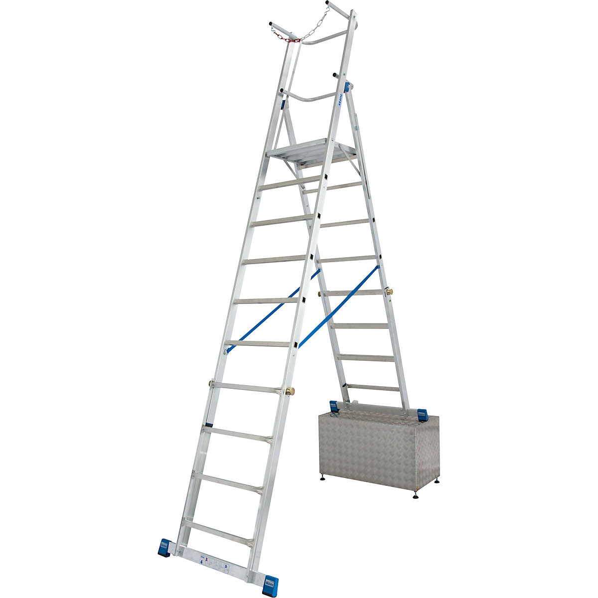 Teleskopska lestev s ploščadjo – KRAUSE, nastavitev višine s sistemom ClickMatic, 8 – 10 klinov