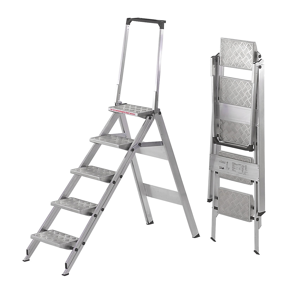 Aluminijaste zložljive stopnice, aluminijaste narebrene stopnice, z varnostnim lokom, 5 stopnic-10