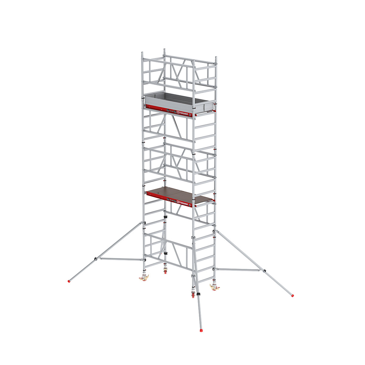 Hitro sestavljiv pomični oder MiTOWER Plus – Altrex, lesena ploščad, delovna višina 6 m