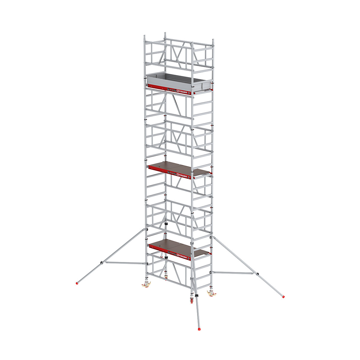 Hitro sestavljiv pomični oder MiTOWER Plus – Altrex, lesena ploščad, delovna višina 7 m