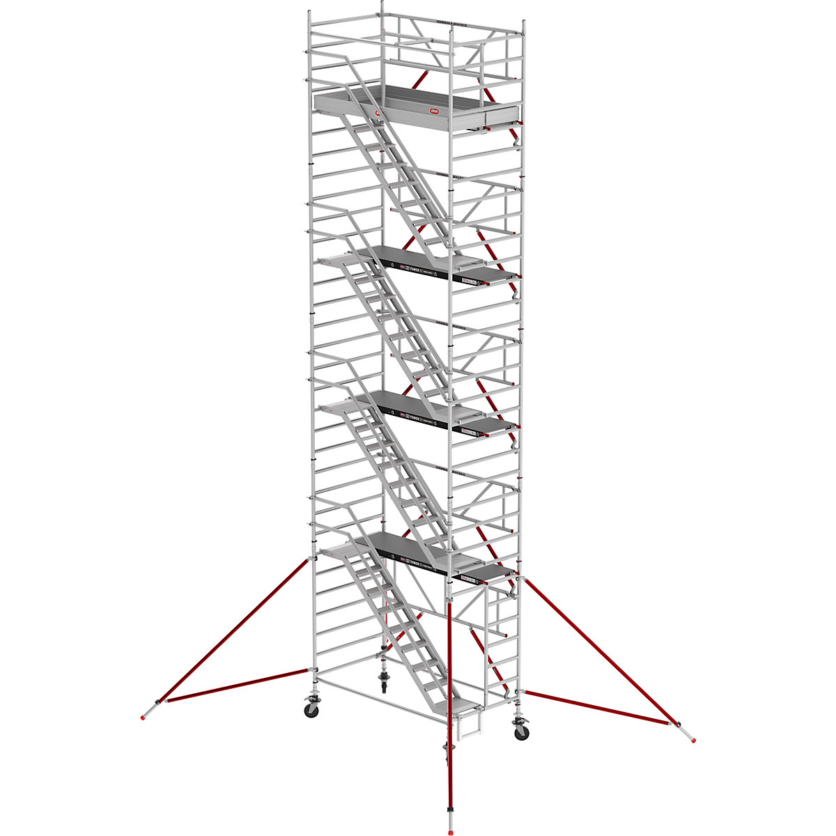 Oder s stopnicami RS TOWER 53, širok – Altrex, lesena ploščad, dolžina 2,45 m, delovna višina 10,20 m