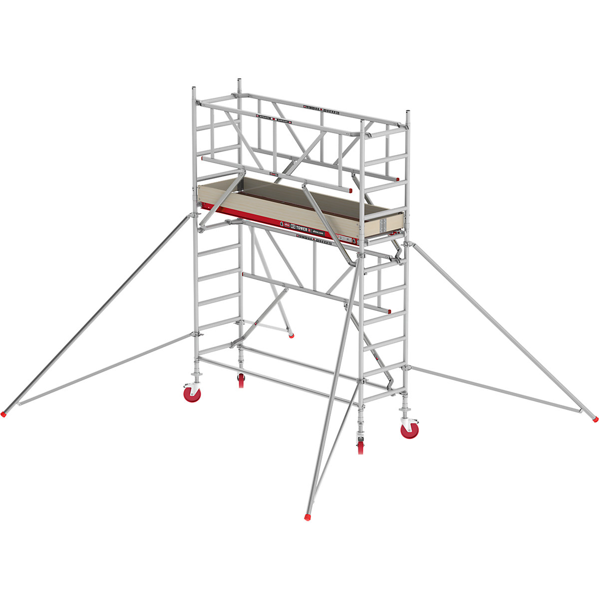 Pomičen oder RS TOWER 41, ozek, s sistemom Safe-Quick® – Altrex, lesena ploščad, dolžina 2,45 m, delovna višina 4,20 m