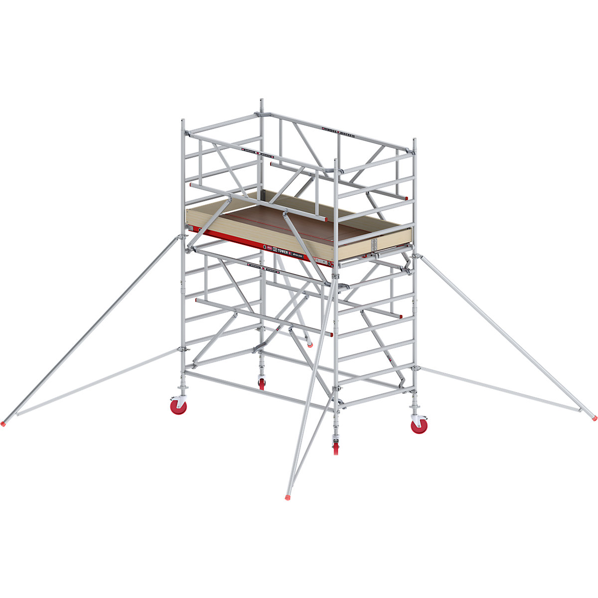 Pomičen oder RS TOWER 42, širok, s sistemom Safe-Quick® – Altrex, lesena ploščad, dolžina 2,45 m, delovna višina 4,20 m