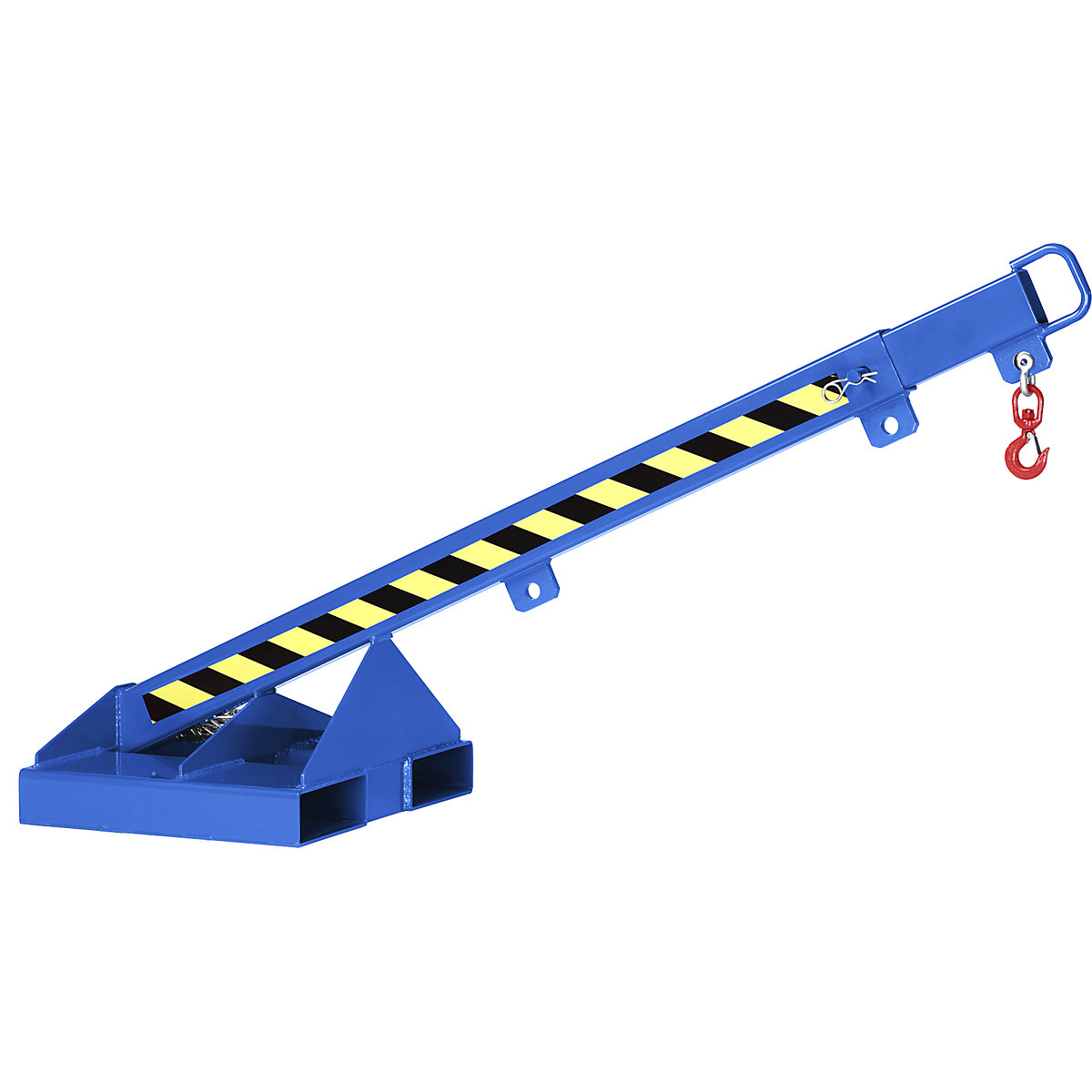 Load arm with rotating swivel hook, gentian blue RAL 5010, inclination 25°, telescopic, max. load 1000 kg