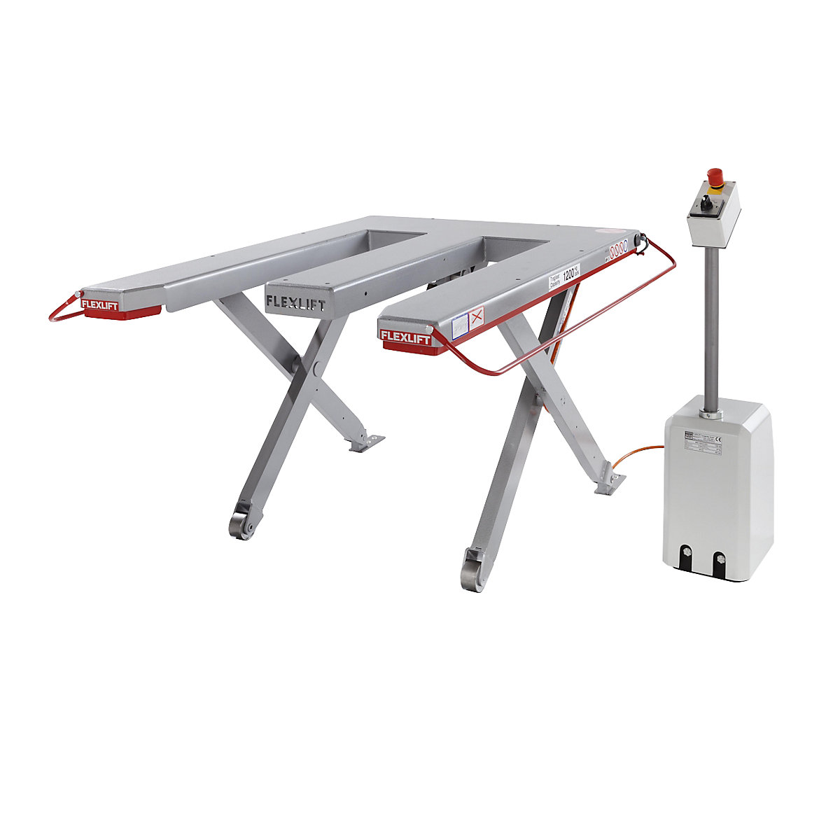 Low profile lift table, E series – Flexlift, max. load 1200 kg, LxW 1300 x 910 mm, 400 V 3-phase