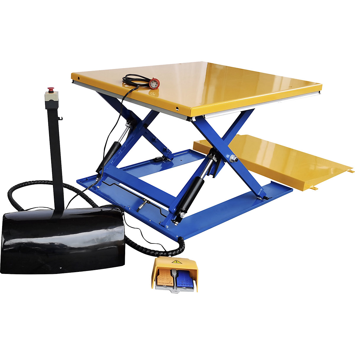 Low profile lift table – eurokraft basic, G shaped, max. load 1200 kg, foot operated control unit