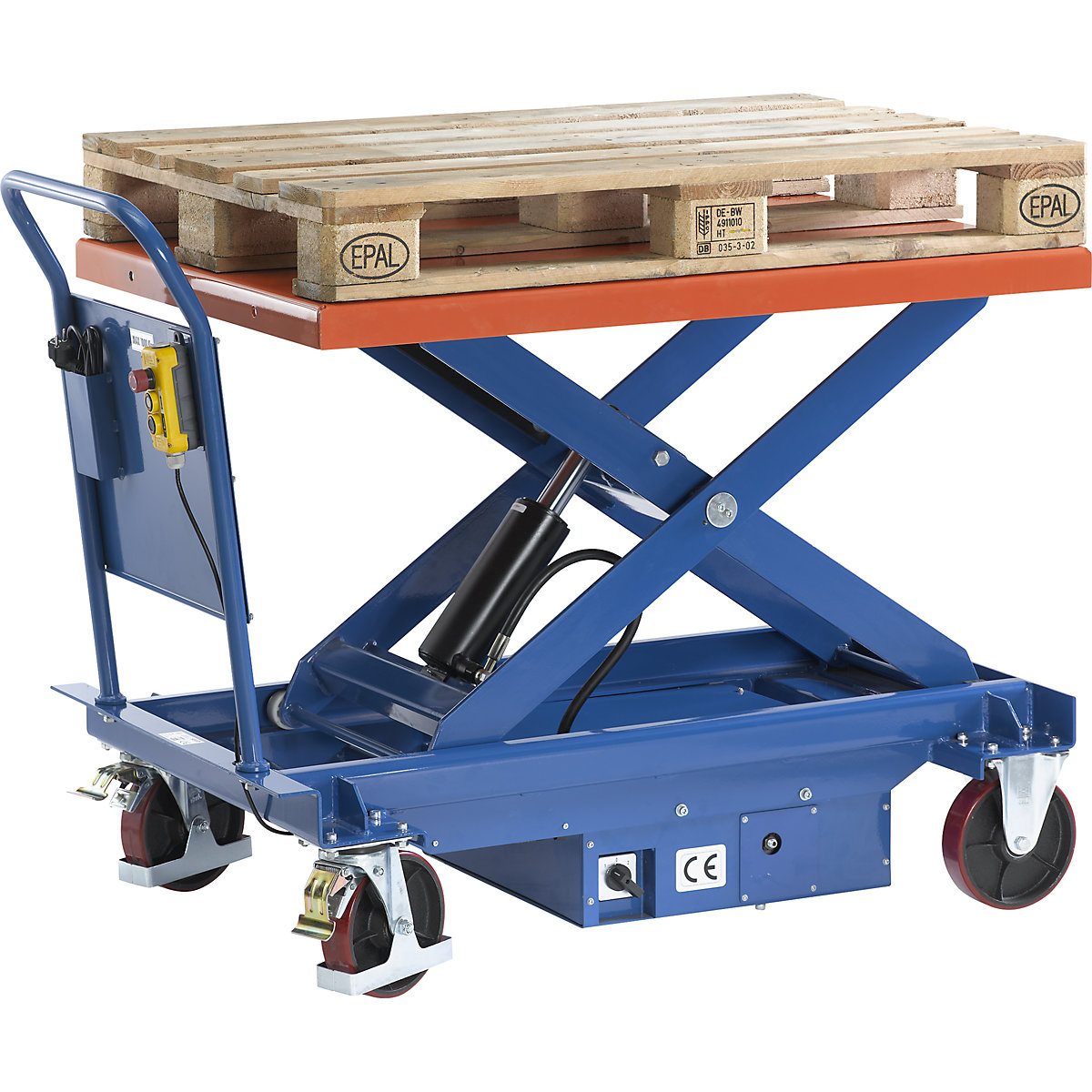 Lifting platform trolley, electric, lifting range 430 – 1230 mm, max. load 1000 kg