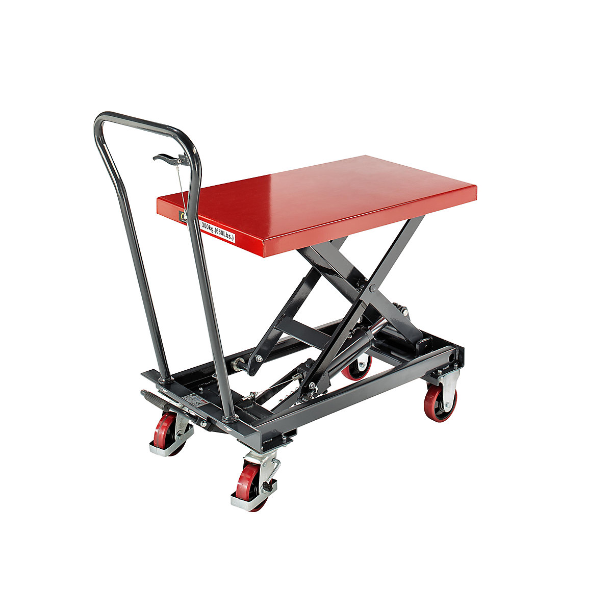 Lifting platform trolley – eurokraft basic, lifting range 330 – 910 mm, max. load 300 kg