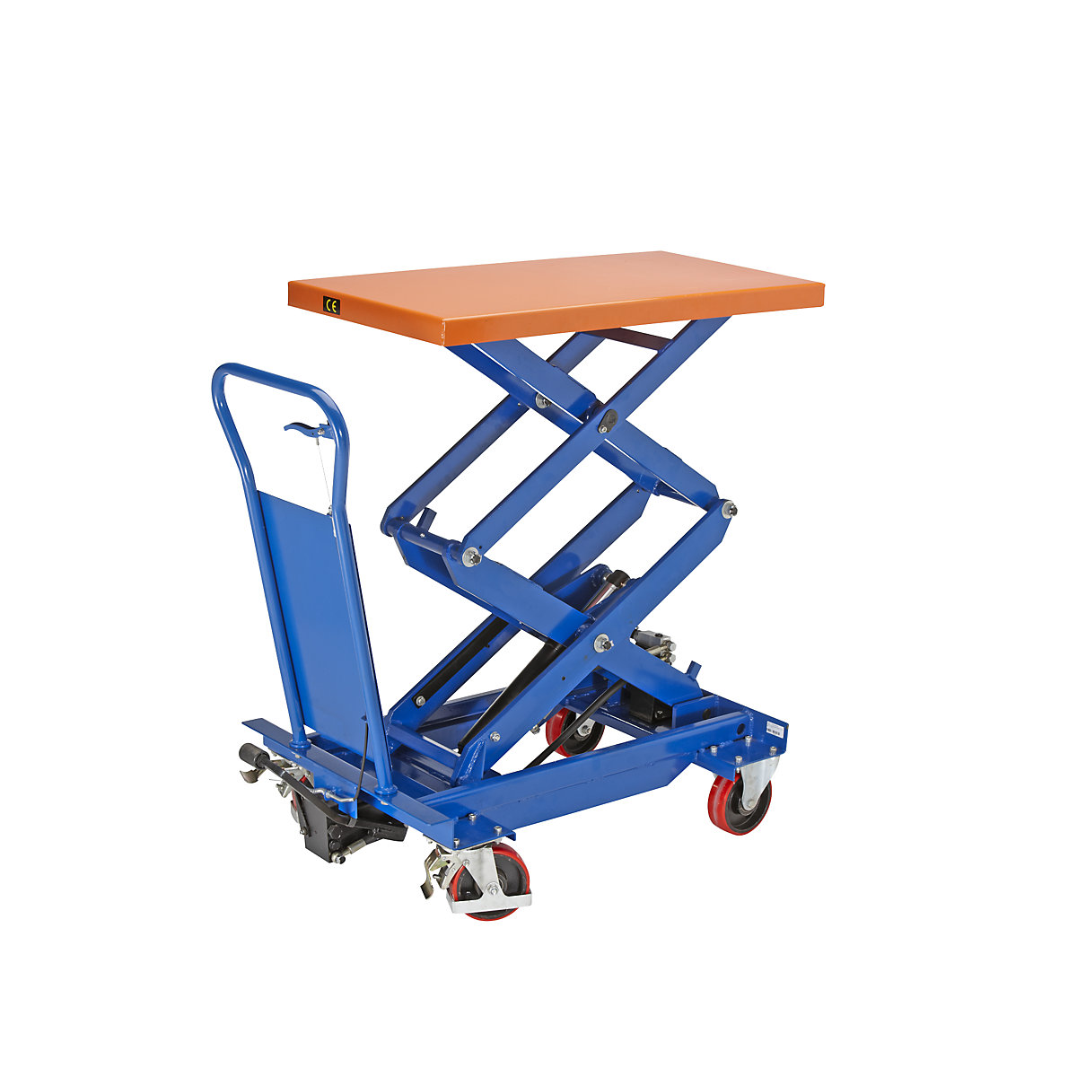 Lifting platform trolley with double scissors, max. load 650 kg, lifting range 470 – 1410 mm