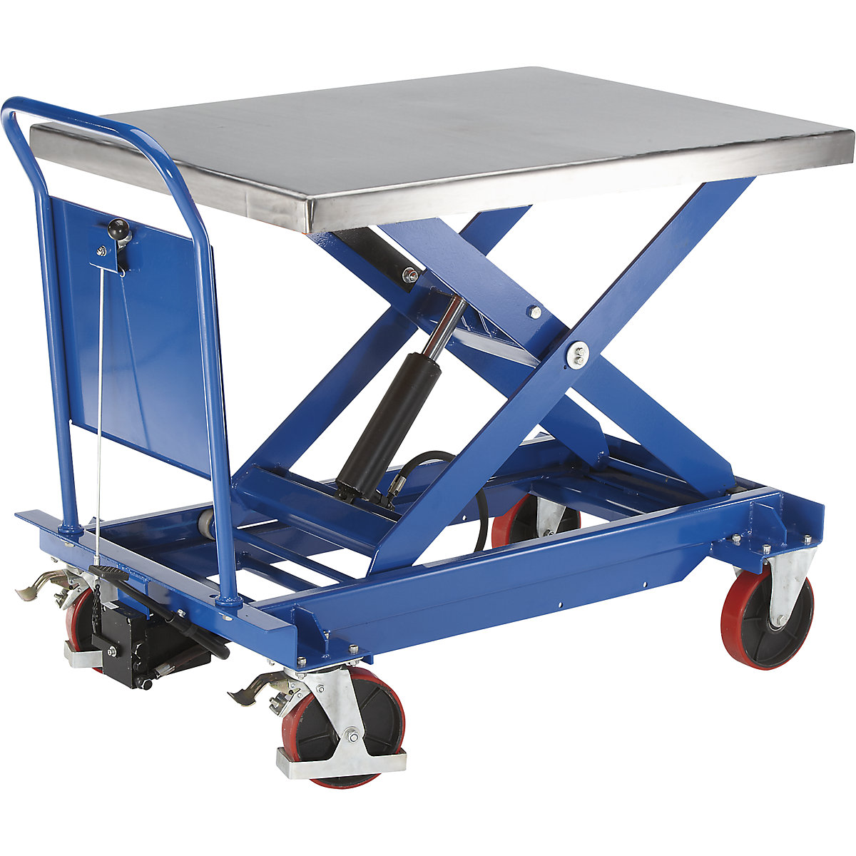Standard lifting platform trolley, stainless steel platform truck, max. load 1000 kg